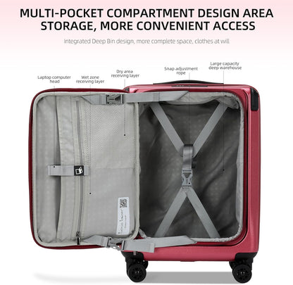 Carry On Luggage, 20 Inch Top Opening Aluminum Frame Lightweight Airline Approved ABS+PC Hard Shell Suitcases with Silent Wheels, TSA Lock, Front Pocket & Wet-dry Separated Six-piece Set