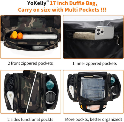 17 inch Small Duffle Bag - Carry On Personal Item Bag for Travel Gym Sport - Camo