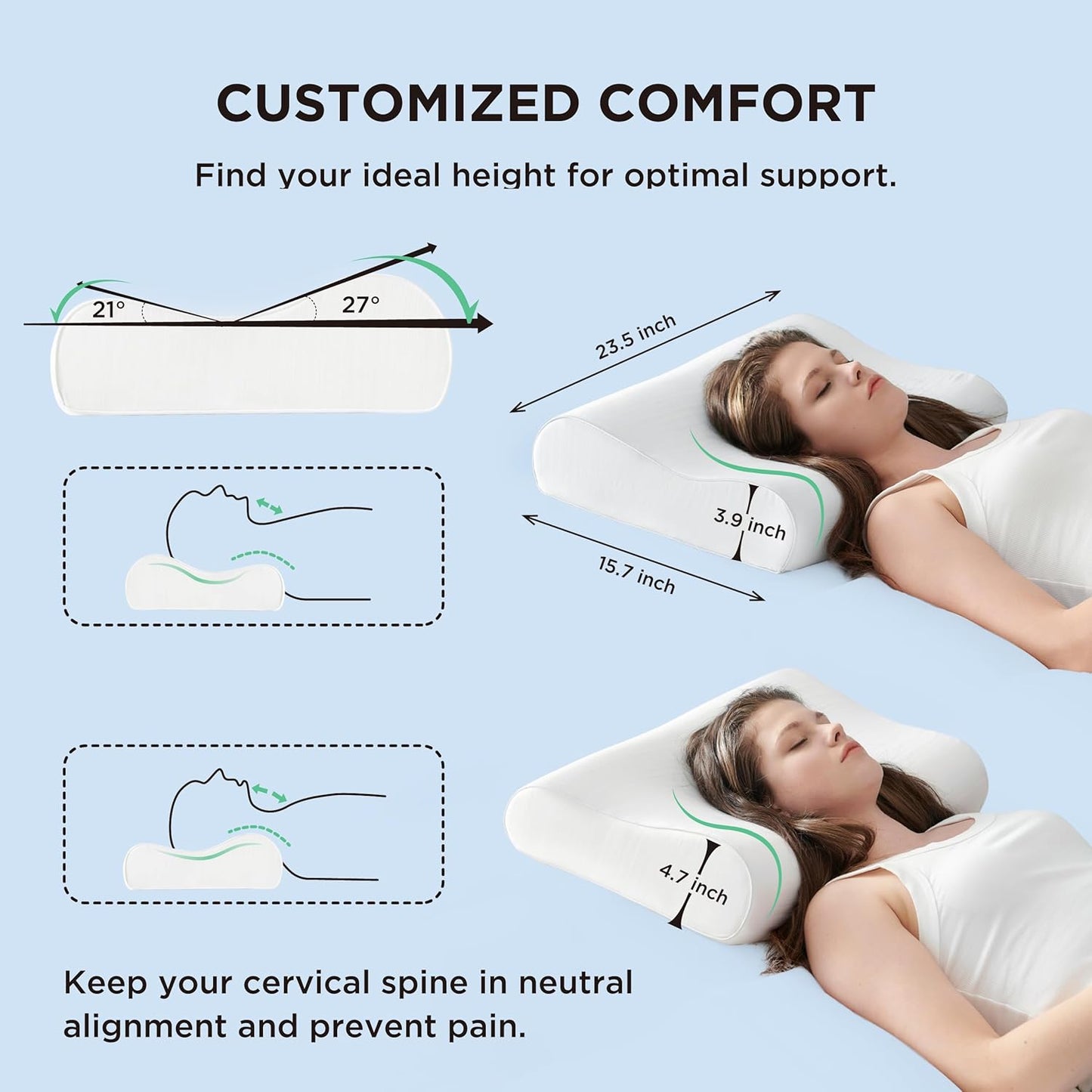 Bedsure Cervical Neck Support Pillow for Sleeping, Ergonomic Odorless Memory Foam Cervical Contour Orthopedic Pillow for Neck Pain Relief, for Side, Back, Stomach Sleeper