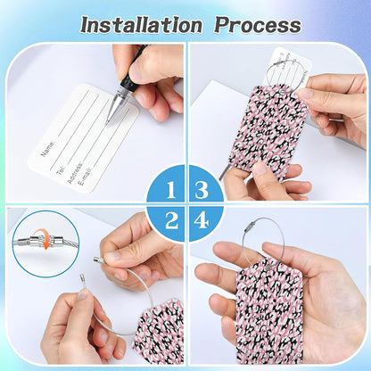 3 Pack Luggage Tag for Suitcase,Abstract Modern Leopard Leather Luggage Tags with Privacy Cover Name ID Label Identifiers Travel Bag Tags for Women Men Boys Girls