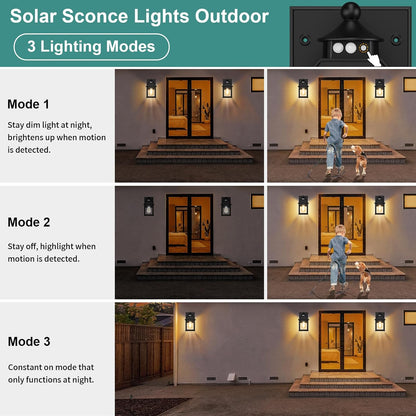2Pack Solar Porch Lights Outdoor, Solar Sconce Lights Outdoor with Motion Sensor, Waterproof Wall Light with Clear Panel for Garage, Porch, Yard, Front Door,5.8 * 5.8 * 11.8in