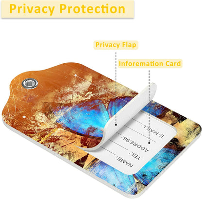 2 Pack Luggage Tags for Suitcases,Blue Butterfly Luggage Tag,PU Leather Id Label Luggage Tags with Stainless Steel Loop and Privacy Cover for Women Men Teens Travel