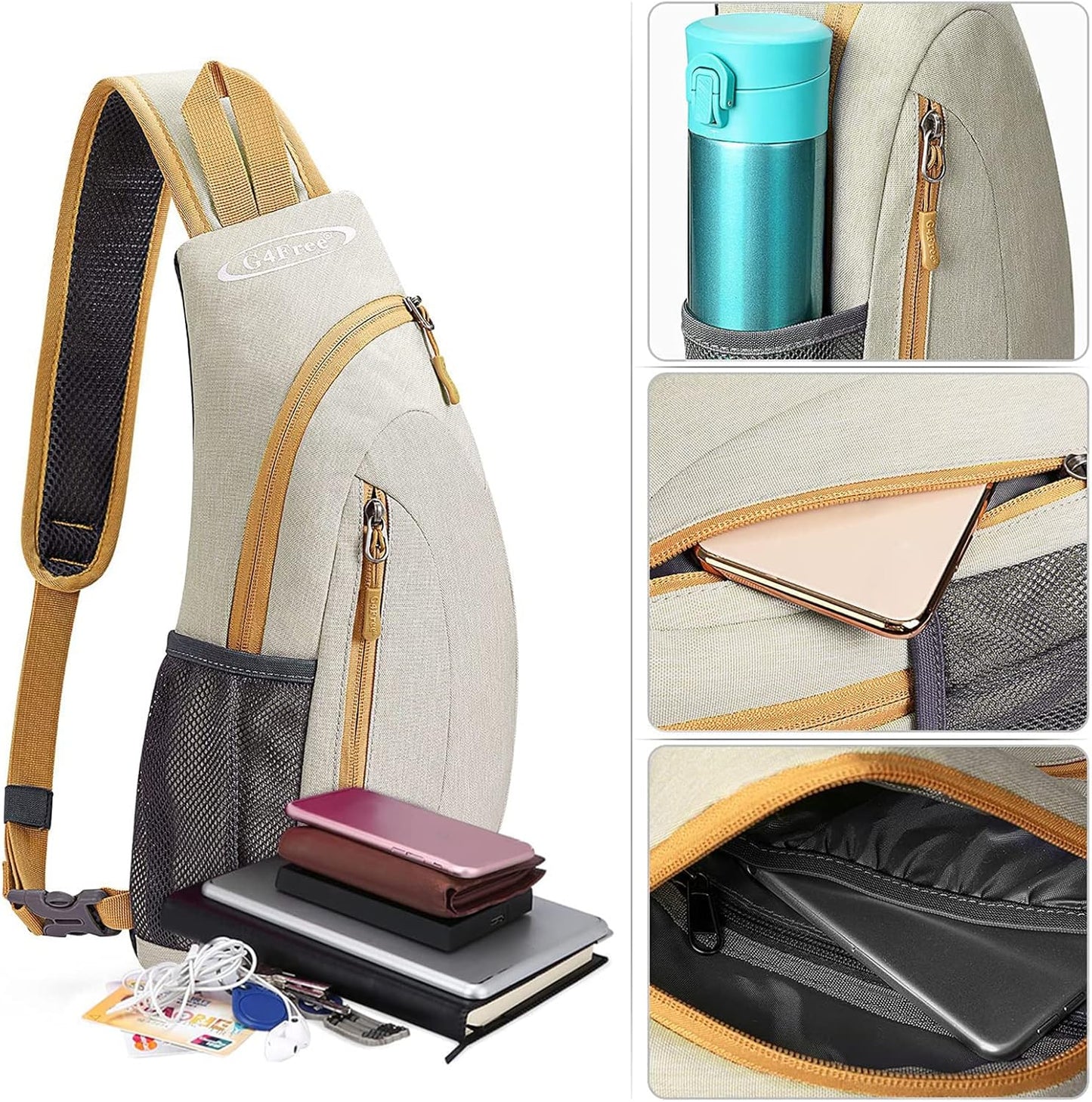 G4Free Sling Bag for Men Women, Small Crossbody Backpack Lightweight Chest Shoulder Bags for Travel, Outdoor and Sports (Ivory)