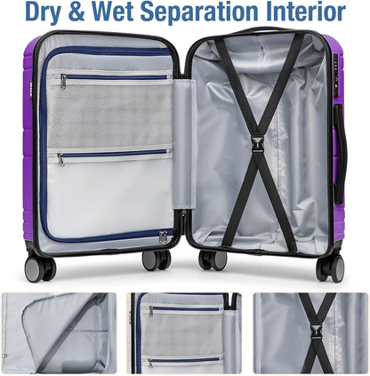 KYME Carry On Luggage 22x14x9 Airline Approved with TSA Lock Hard Shell Carry On Suitcase Lightweight Suitcases with Wheels Small Luggage for Men Women,Carry-On 20 Inch,Purple