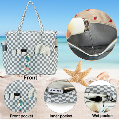 Waterproof Beach Tote Pool Bags for Women Ladies Extra Large Gym Tote Carry On Bag With Wet Compartment for Weekender Travel