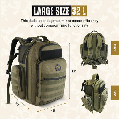HighSpeedDaddy - Baby Diaper Backpack, Military-Grade, Waterproof, Compact Baby Travel Bag with Diaper Changing Mat
