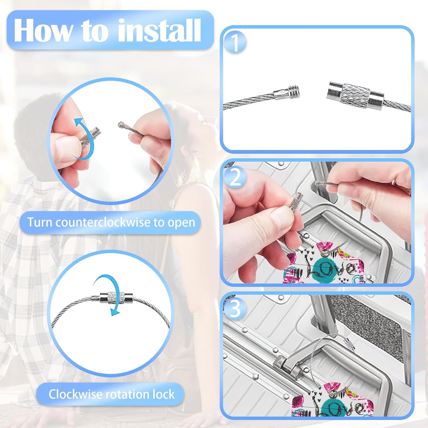 Abstract Colorful Colors Hearts 2 PCS Luggage Tags, Privacy Cover ID Label with Stainless Steel Loop and Address Card for Travel Bag Suitcase