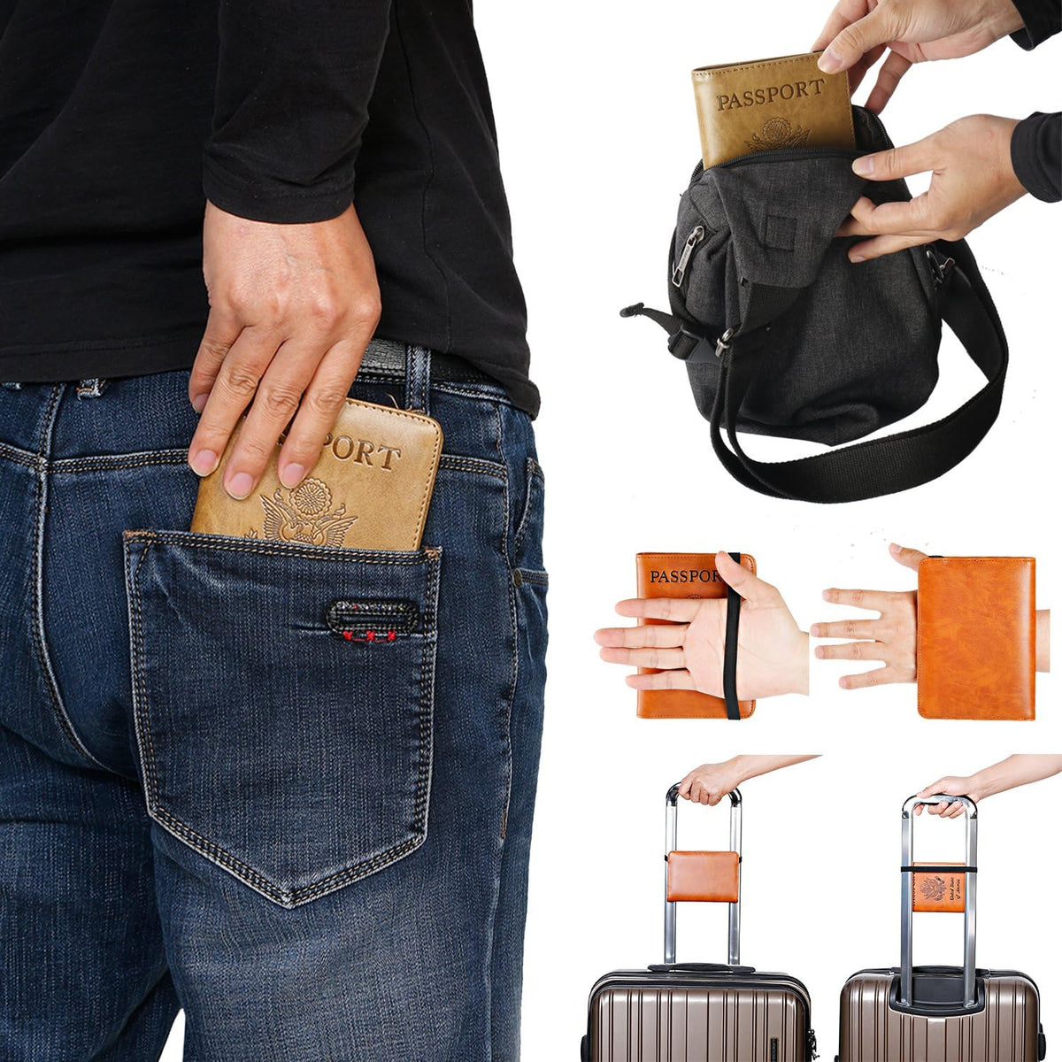Passport Holder Cover Wallet Travel Essentials RFID Blocking Leather Card Case International Must Haves Travel Accessories for Women Men(101#Coffee Grey)