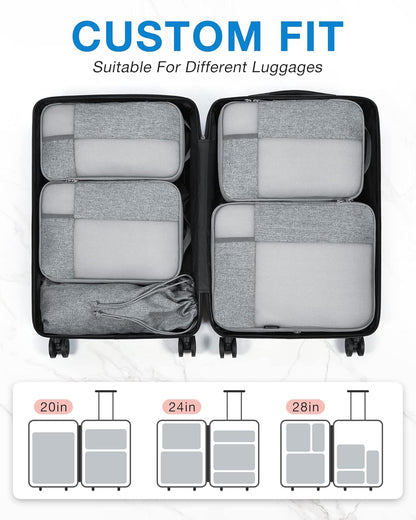 BAGSMART Compression Packing Cubes for Travel, 6 Set Travel Packing Cubes for Carry on Suitcases, Compression Travel Cubes & Suitcase Organizer for Packing with Shoe Bag Grey