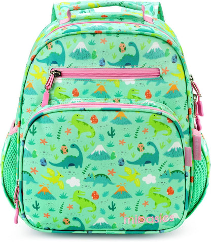 mibasies Toddler Backpack for Girls 2-4: Cute Kids Backpacks for Girls - Preschool Kindergarten Backpack - Dinosaur Forest Light Green