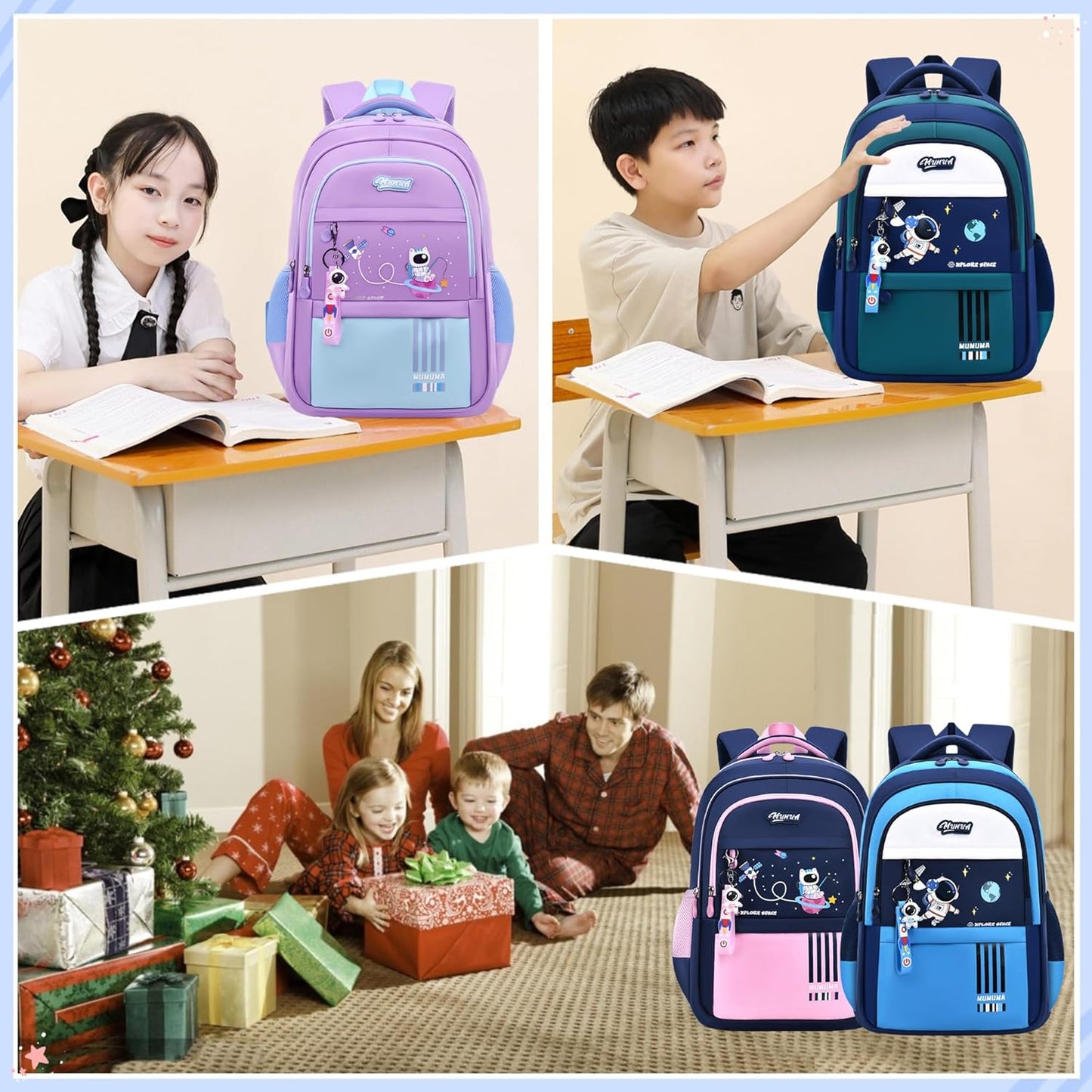 Astronaut-space Kids Backpack for Girls Elementary Middle School Backpack Book Bags for Girls Lightweight Back Pack Purple