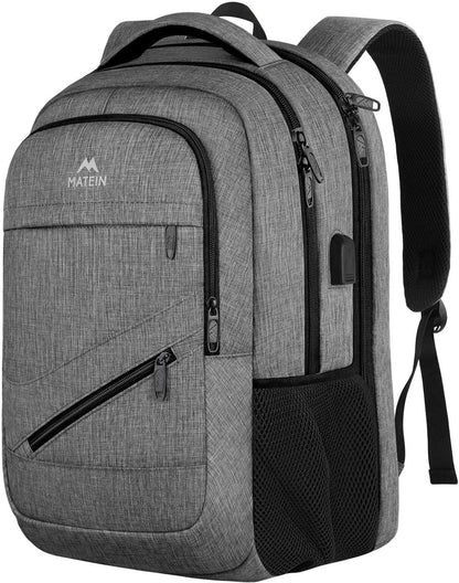 MATEIN 15.6 Inch Student Laptop Backpack, 20 L Airline Personal Item College School Book Bag with TSA Laptop Compartment, Water Resistant Work Commute Computer Backpack for Men Women, Grey