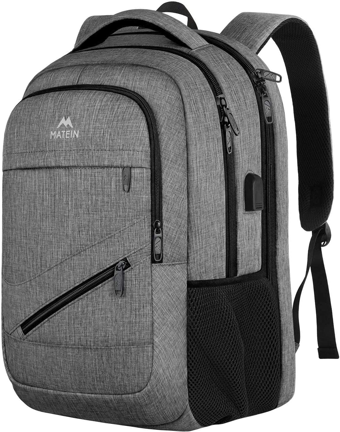 MATEIN Travel Laptop Backpack, 17 Inch Work TSA Approved Carry on Backpack, Large Computer Business Bag for Men Women with USB Port and Trolley Sleeve, College School Rucksack Book Bag, Grey