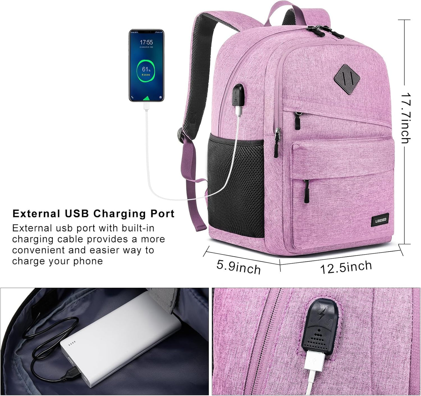 School Backpack for Teen Girls, Cute College Backpacks for Women Students Aesthetic Bookbag Large 15.6 Inch Laptop Bag Middle School Back Pack, Pink