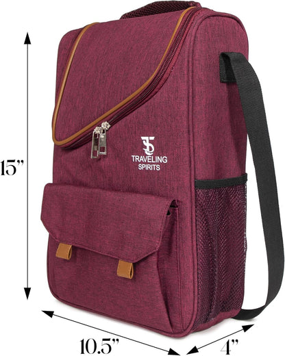 Insulated Red Wine Edition Carrier | 2-3 Bottle Travel Bag With Stainless Steel Tumblers | Cooler Tote for Travel - Great Gift for Wine Lovers (Red)