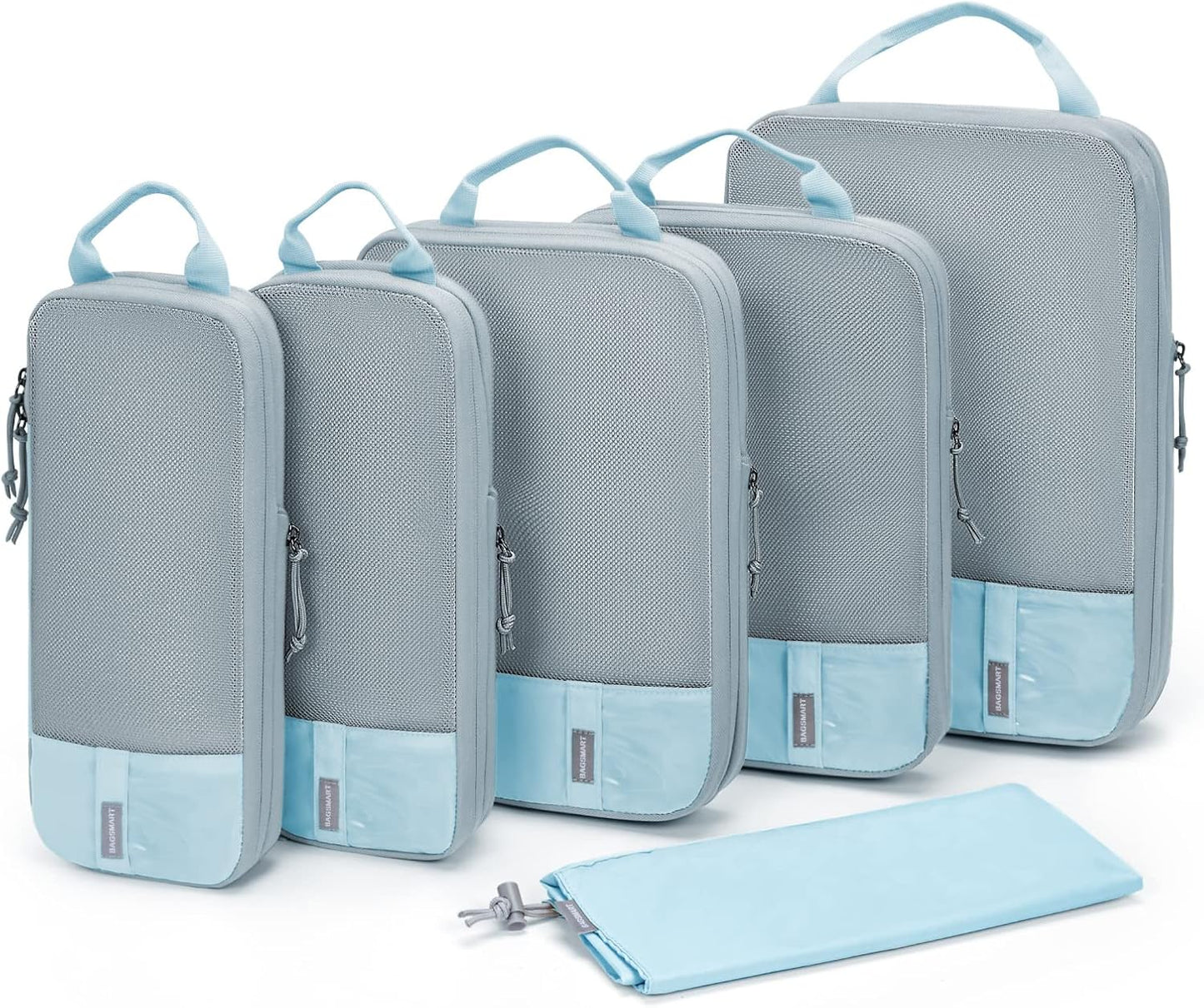 BAGSMART 6 Set Compression Packing Cubes - Lightweight Travel Essentials, Durable Luggage Organizer