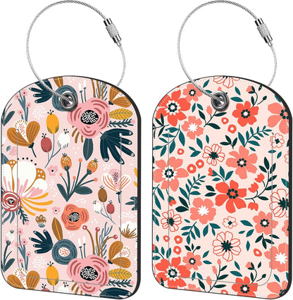 Orange Flowers Luggage Tag for Suitcase Set of 2 PU Leather Cute Luggage Tags with Stainless Metal Loop ID Label Privacy Flap Suitcase Tags for Women and Men Travel