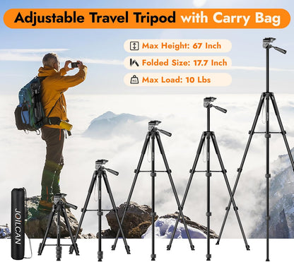 JOILCAN Phone Tripod Stand - 67" Aluminum Extendable Tripod with Remote, Portable Tripods for iPhone Photos Selfie & Video, Compatible with iPhone DSLR Camera Projector