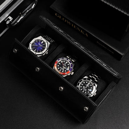 MOZSLY Watch Roll Travel Case 3 Slots Portable Watches Box Organizer Storage Holder Pattern PU Leather