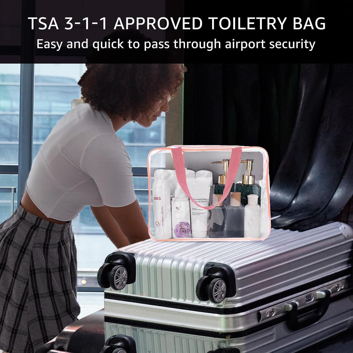 2Pcs Crystal Clear PVC Travel Toiletry Bag Kit for Women Men, Waterproof Vinyl Packing Organizer Storage Bags with Zipper Handle Straps, Cosmetic Pouch Carry on Airport Airline Compliant Bag Handbag