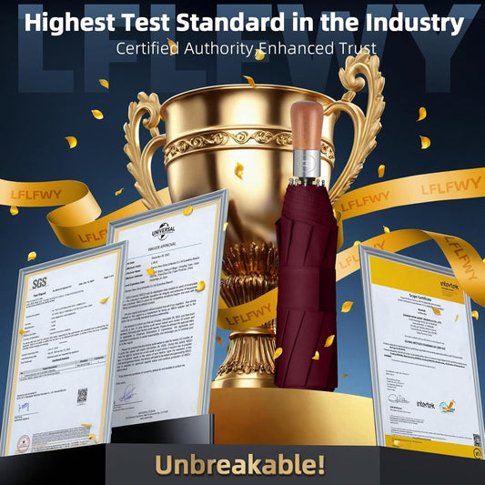 3T Wind Armor Travel Umbrella Compact Easy Auto Open Close Folding Umbrellas for Rain Windproof Umbrella for Women and Men Durable Real Wood Handle Portable Fits Backpack Car