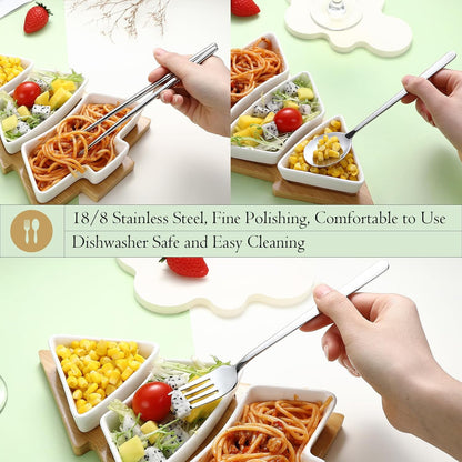 DEVICO Travel Silverware Set with Case, Portable Lunch Utensils Set for Work, Reusable Travel Cutlery Set, 18/8 Stainless Steel Flatware for Caming School Picnic, Dishwasher Safe (Light Yellow)