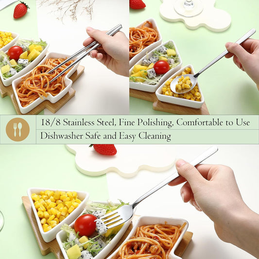 DEVICO Travel Silverware Set with Case, Portable Lunch Utensils Set for Work, Reusable Travel Cutlery Set, 18/8 Stainless Steel Flatware for Caming School Picnic, Dishwasher Safe (Light Yellow)