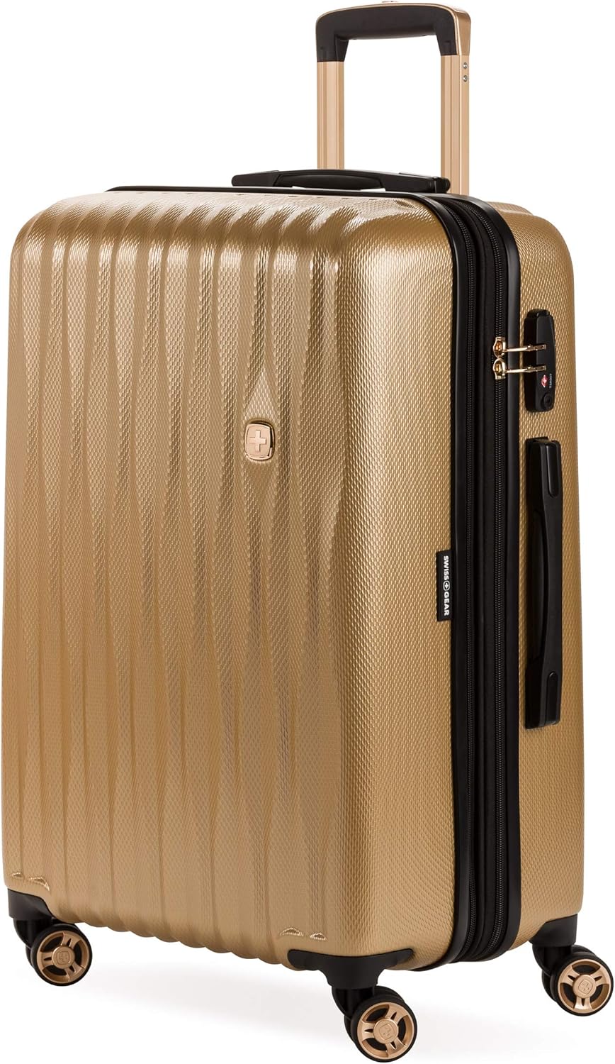 SwissGear 7272 Energie Expandable Hardside Luggage with Spinner Wheels and TSA Lock, Gold, Checked-Medium 24-Inch