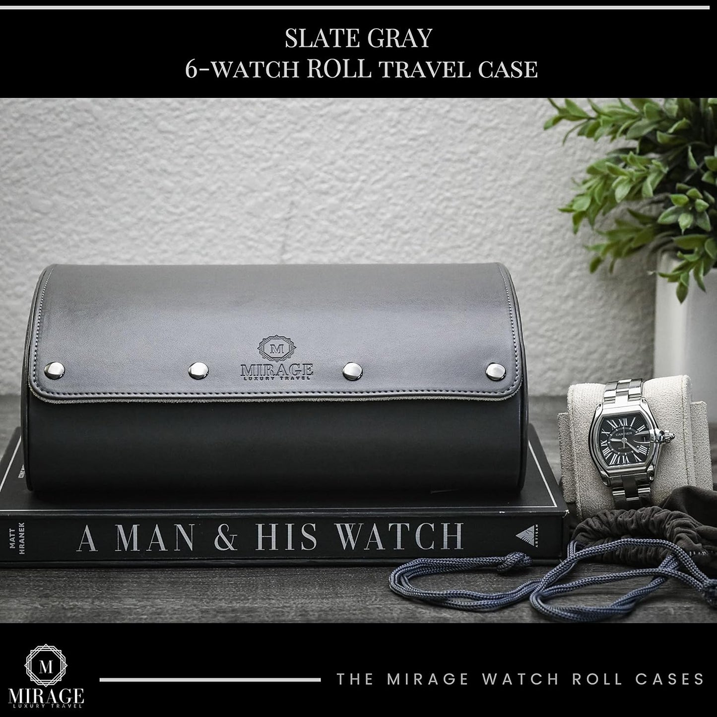 6 watch case box for travel and display organizer - Slate Grey & Ivory White