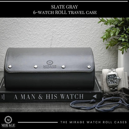 6 watch case box for travel and display organizer - Slate Grey & Ivory White