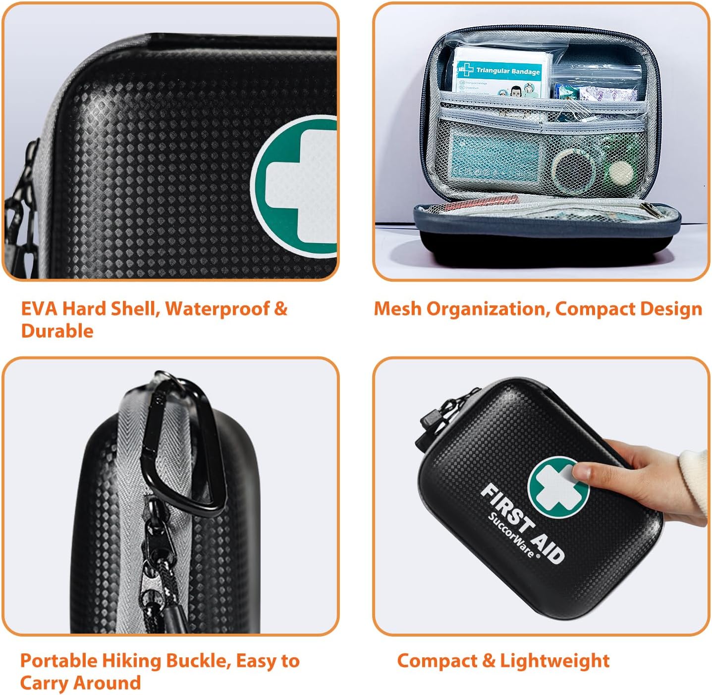 150 Pieces Mini First Aid Kit - Small Medical Kit with Hard Shell - Emergency First Aid Kit for Car, Travel, Home, Outdoor, Office, Camping, Hiking (Black)