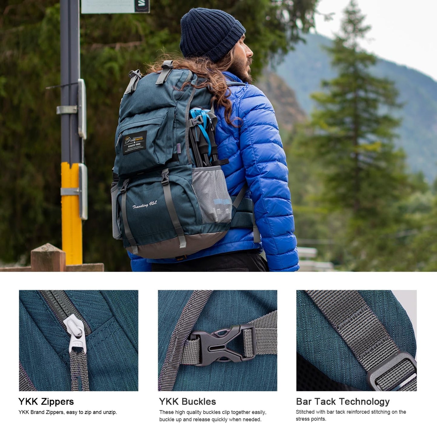 MOUNTAINTOP 40L Hiking Backpack Lightweight Travel Backpack for Men&Women Outdoor Camping Backpacking