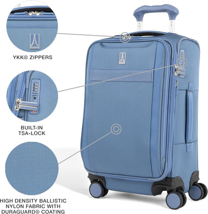 Travelpro VersaPack+ Lightweight Softside Expandable Carry on Luggage, 8 Spinner Suitcase, TSA Lock, Men and Women, Carry On 21-Inch, Elemental Blue