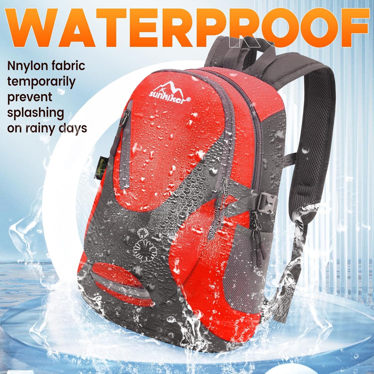sunhiker Cycling Hiking Backpack Water Resistant Travel Backpack Lightweight SMALL Daypack M0714 (red)