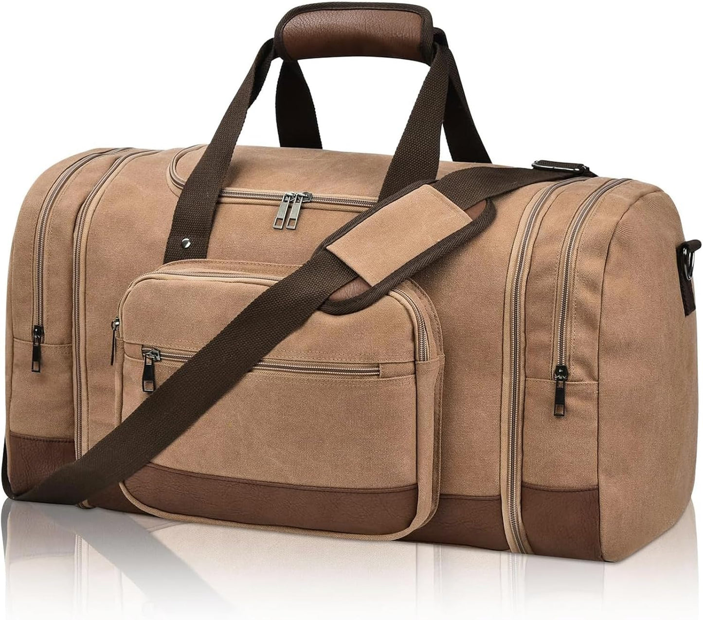 Litvyak Duffle Bag for Travel, 50L Canvas Travel Duffel Bags Overnight Weekend Gym Carry On Luggage Bag for Men & Women(Coffee)