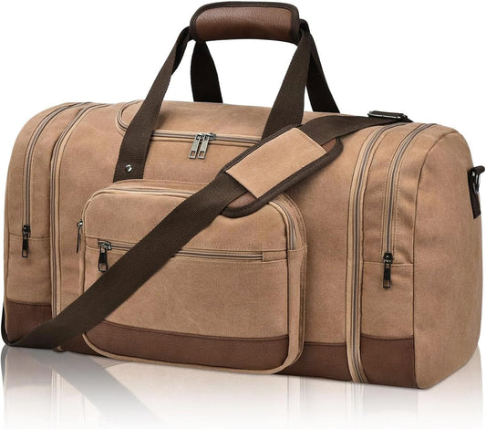 Litvyak Duffle Bag for Travel, 50L Canvas Travel Duffel Bags Overnight Weekend Gym Carry On Luggage Bag for Men & Women(Coffee)