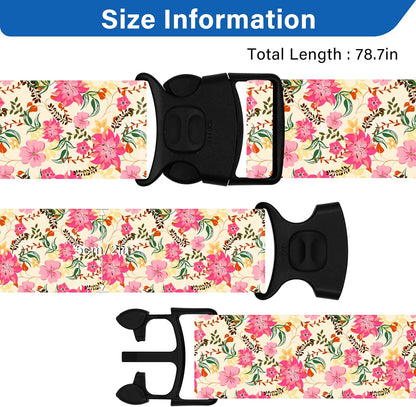 Luggage Straps for Suitcases, Travel Adjustable Belt with Quick Release Buckle, Heavy Duty Nylon Bag Packing Strap, Unique Bright Identifiers Business Travel Accessories (2 Pack) - Pink Flowers