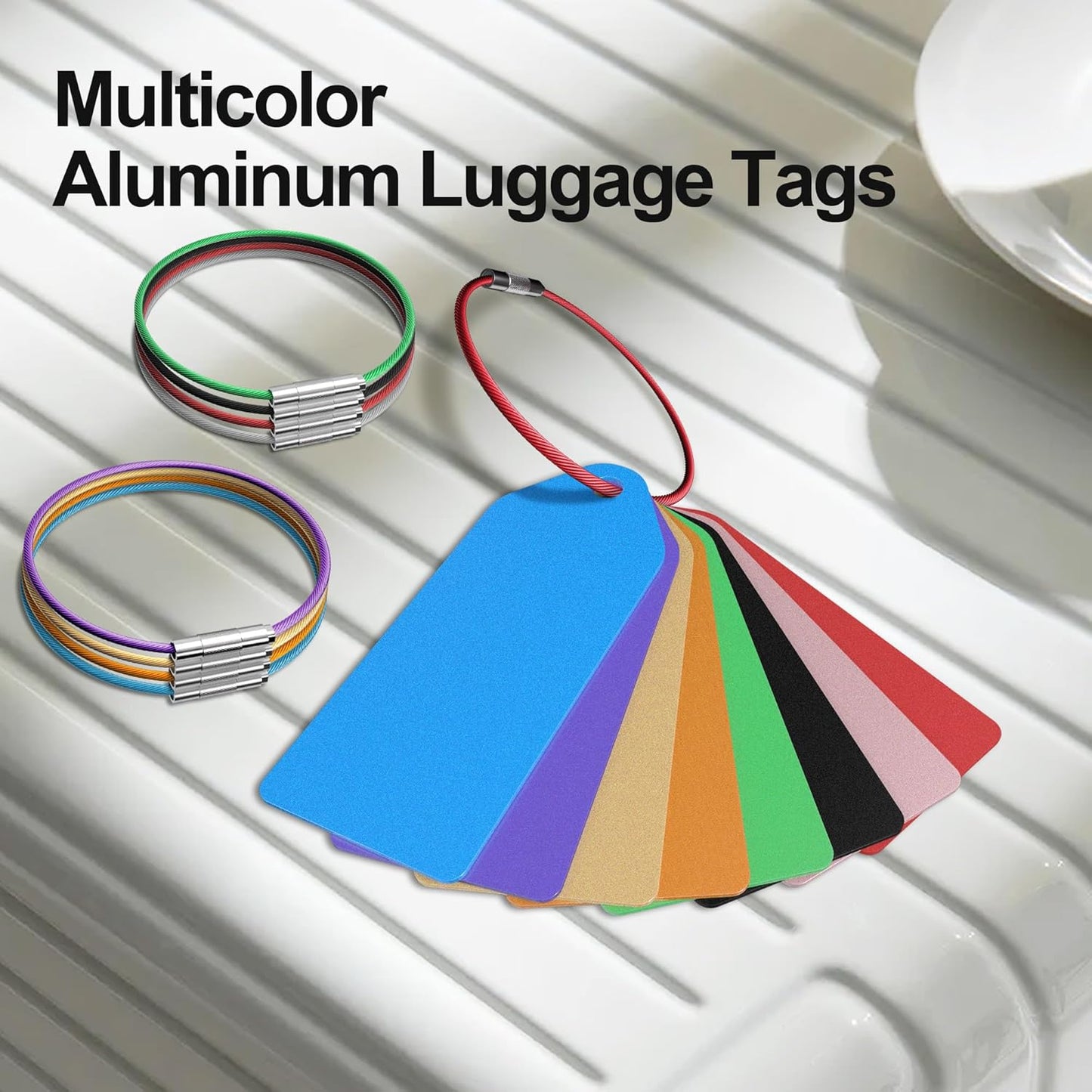 4 PCS Personalized Metal Luggage Tag – Personalized Engraved Suitcase Tag, Backpack Tag, with Matching Color Strap, Waterproof Suitcase Name Badge – Ideal Corporate Gift & Travel Accessory (Red)