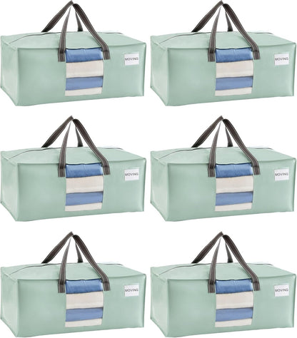 VENO 6 Pack Moving Bags for College, Heavy-Duty Storage Totes, Moving Boxes and Wardrobe Packing Supplies Alternative - Extra Large Durable Laundry Bags for Clothes (Shiny Light Green, 6 Pack)