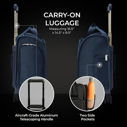 Briggs & Riley Cabin Spinner - Carry On Luggage for Travel, Suitcases with Wheels, Softside Rolling Bag for Men & Women, Fits Under Plane Seat, Interlocking Handle - Baseline Collection, Navy