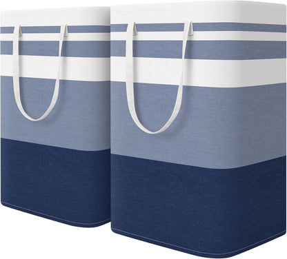 HomeHacks 2-Pack Large Laundry Basket, Waterproof, Freestanding Laundry Hamper, Collapsible Tall Clothes Hamper with Extended Handles for Clothes Toys in the Dorm and Family (Blue, 75L)