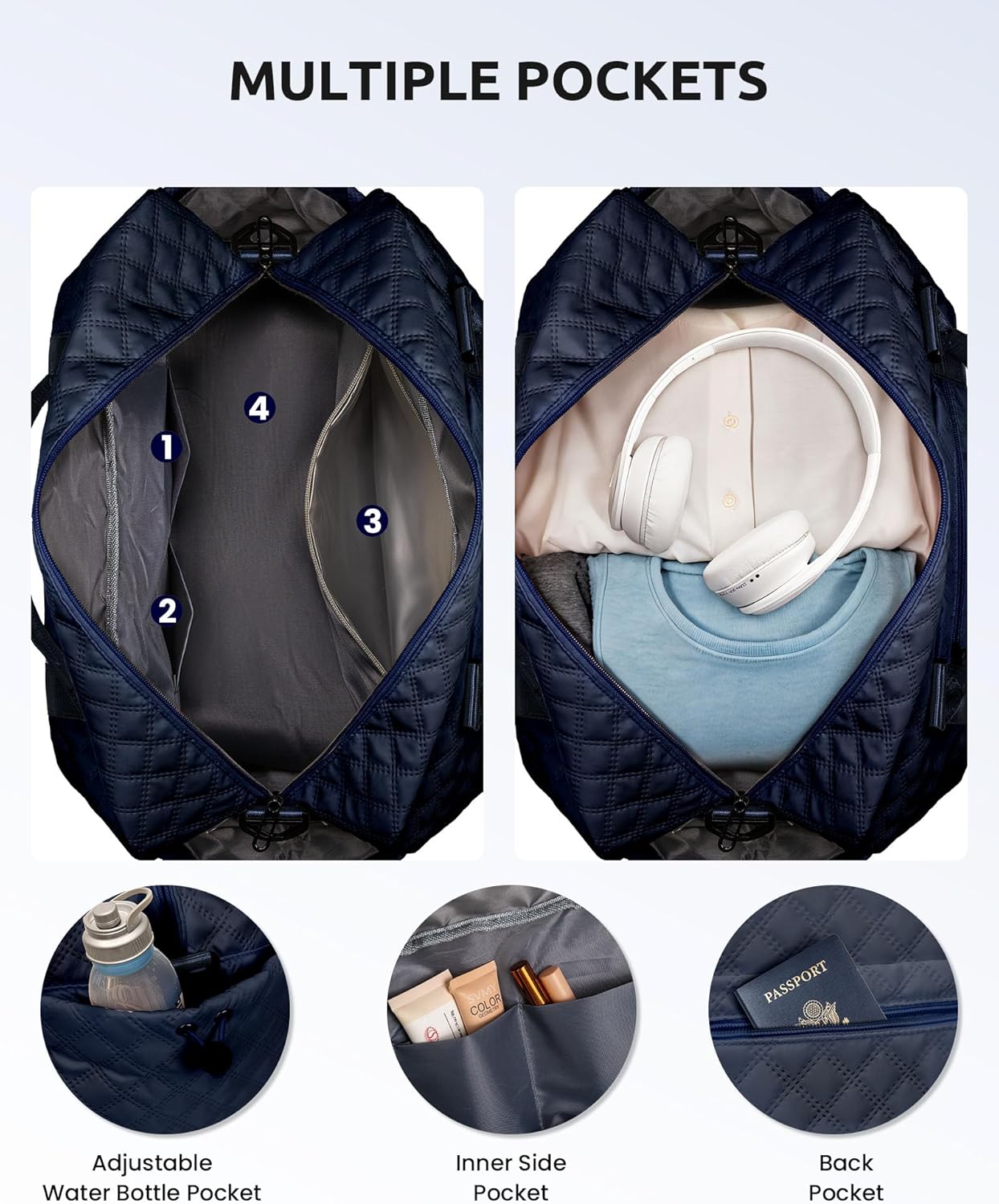 Gifts for Grandma-Initial Duffle Bag with Shoe Compartment, Personalized Weekender Bag, Monogram Overnight Bag, Letter Travel Bag with Makeup Bag，Daughter Friend Gifts (Letter P), Navy Blue