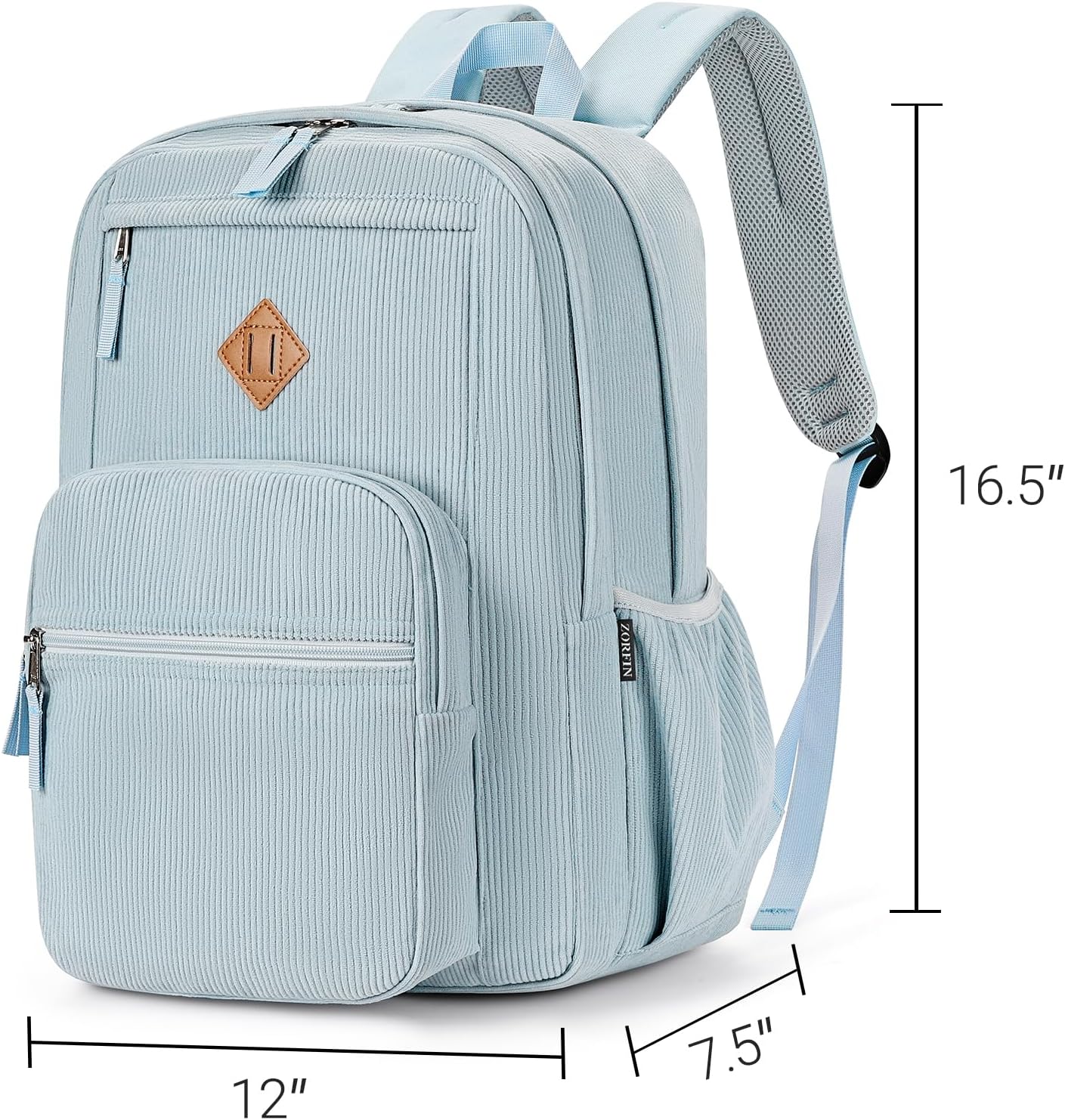 ZORFIN 26L Backpack for College, and Travel: Corduroy Bookbag - Sky Blue
