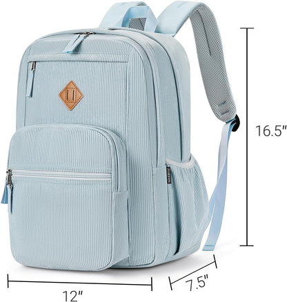 ZORFIN 26L Backpack for College, and Travel: Corduroy Bookbag - Sky Blue