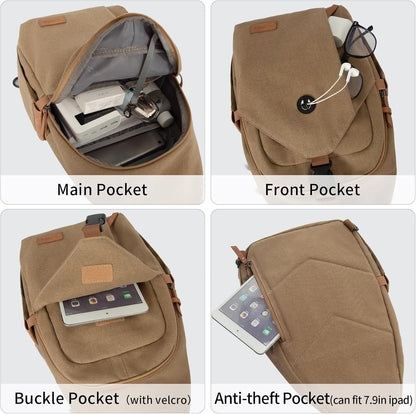 Sling Bag for Men, Crossbody Bag Men Anti Theft Crossbody Bag with Tunnel Lock Zipper Canvas Sling Backpack Travel