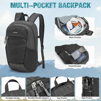 G4Free Packable Hiking Backpack 20L Lightweight Foldable Travel Daypack with Thickened Back Panel for Men Women(Black)