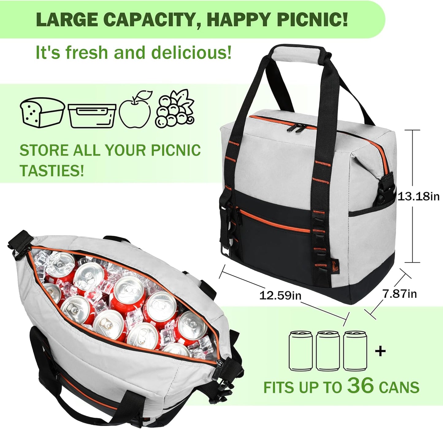 Tirrinia Cooler Backpack Waterproof Insulated for Men & Women,36 Cans Soft Leakproof Cooler Backpack, Portable Cooler for Camping, Beach, Fishing, Picnic, Travel, Outdoor