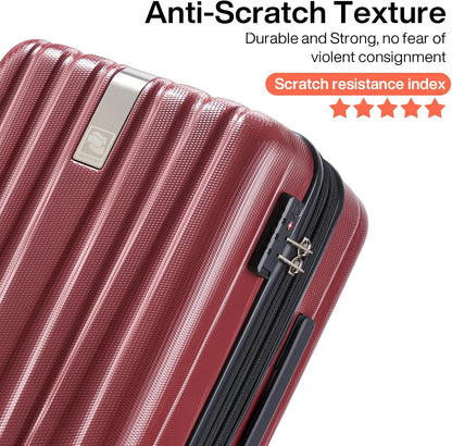 Hanke 24 Inch Luggage Suitcases With Spinner Wheels Lightweight PC Hard Shell Rolling Suitcase With Travel Lock,Checked-Medium 24-Inch （Burgundy）