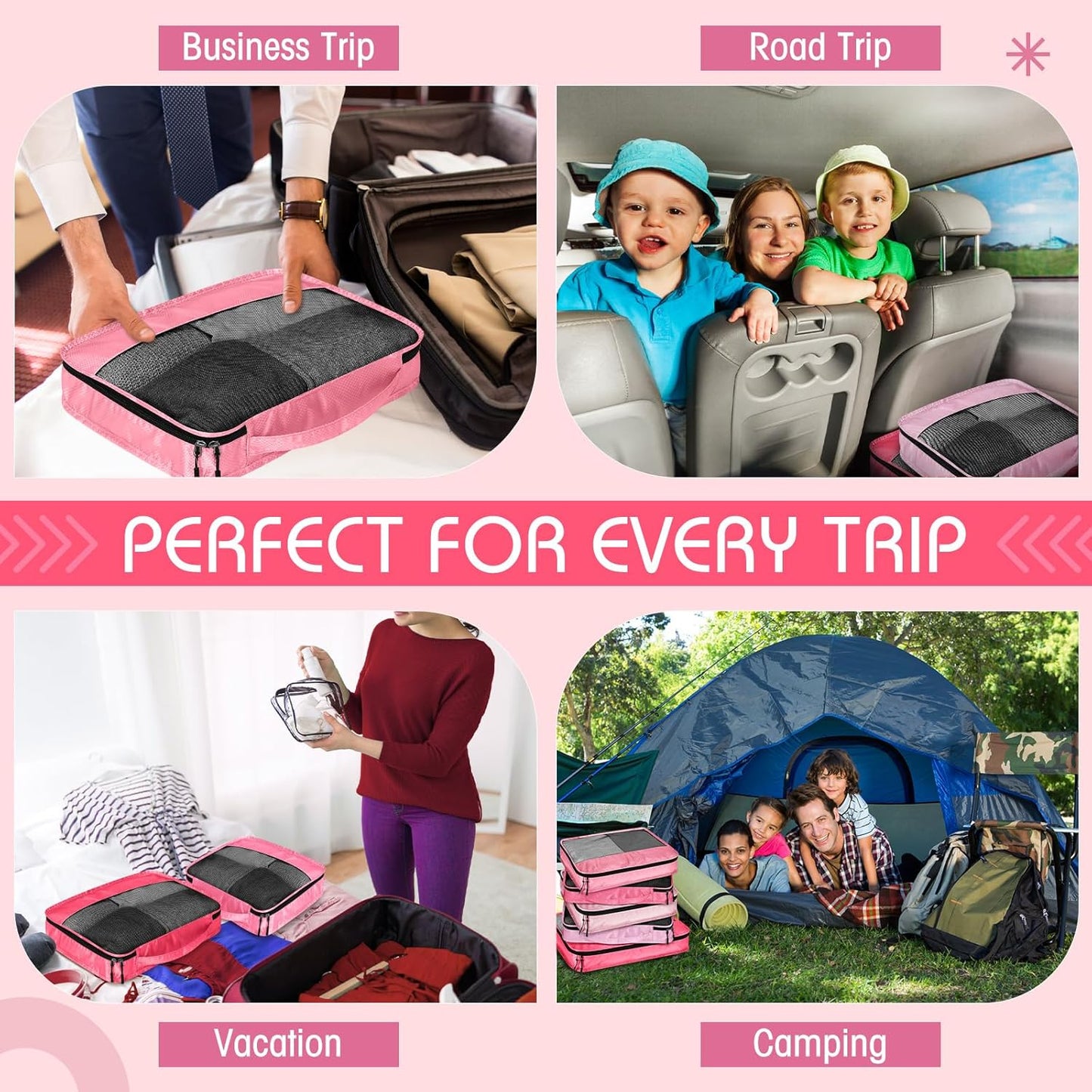 5 Pcs Packing Cubes for Suitcase Large Travel Cubes Carry on Luggage Organizer Bags for Clothes Accessories(Mixed,Pink)