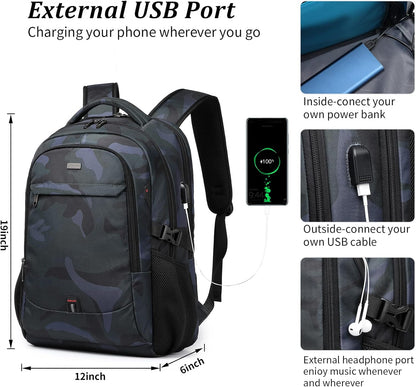 DUSLANG 17 Inch Travel Laptop Backpack Water Resistant Hiking Backpack for Men Laptop Bag with USB Charging Port,Camouflage green